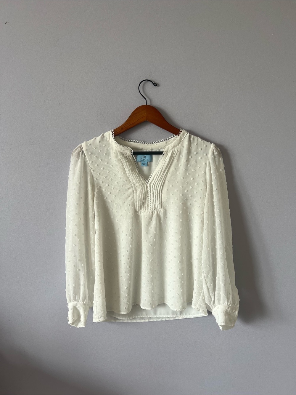 CeCe Ivory Swiss Dot Pintuck Peasant Blouse